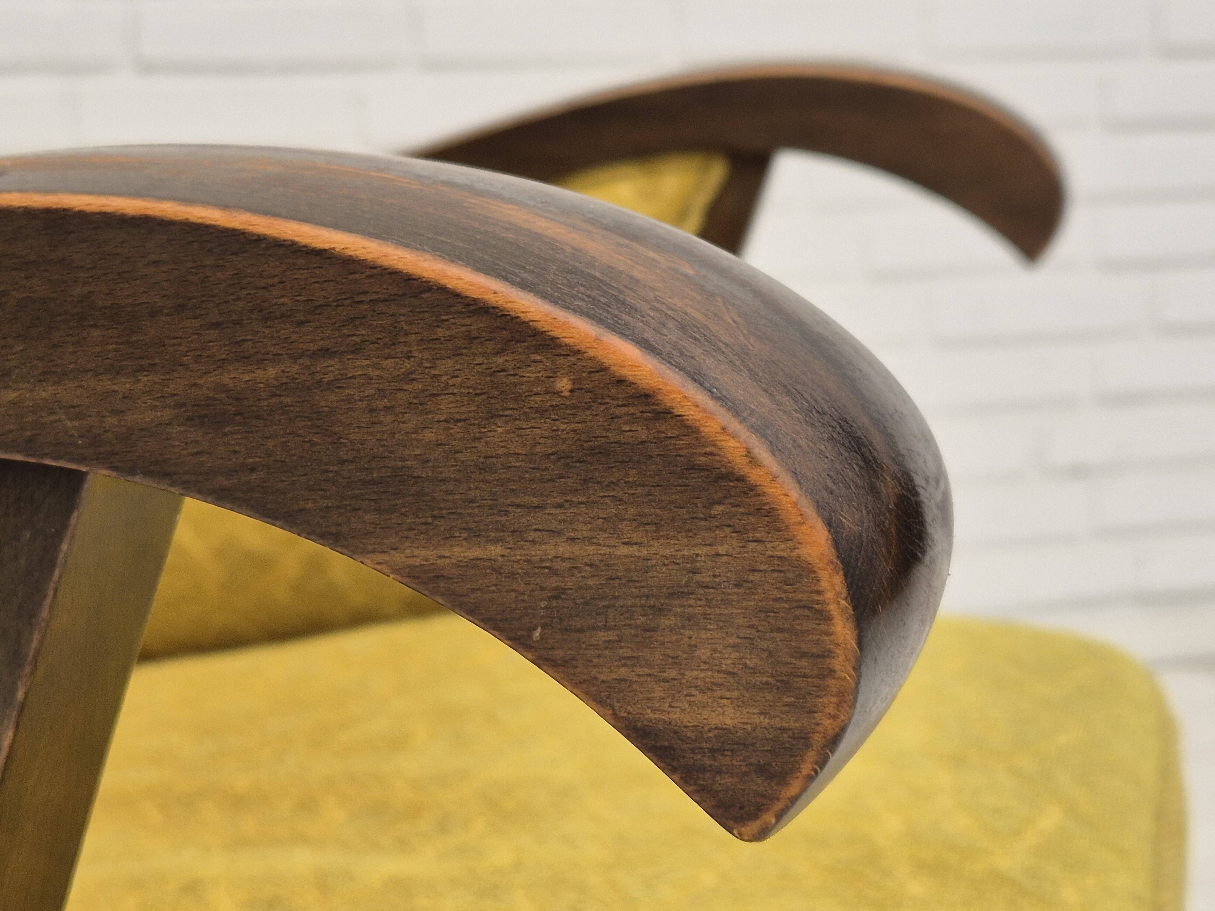 1950s, Danish vintage chair, light green cotton/wool fabric, beech wood.