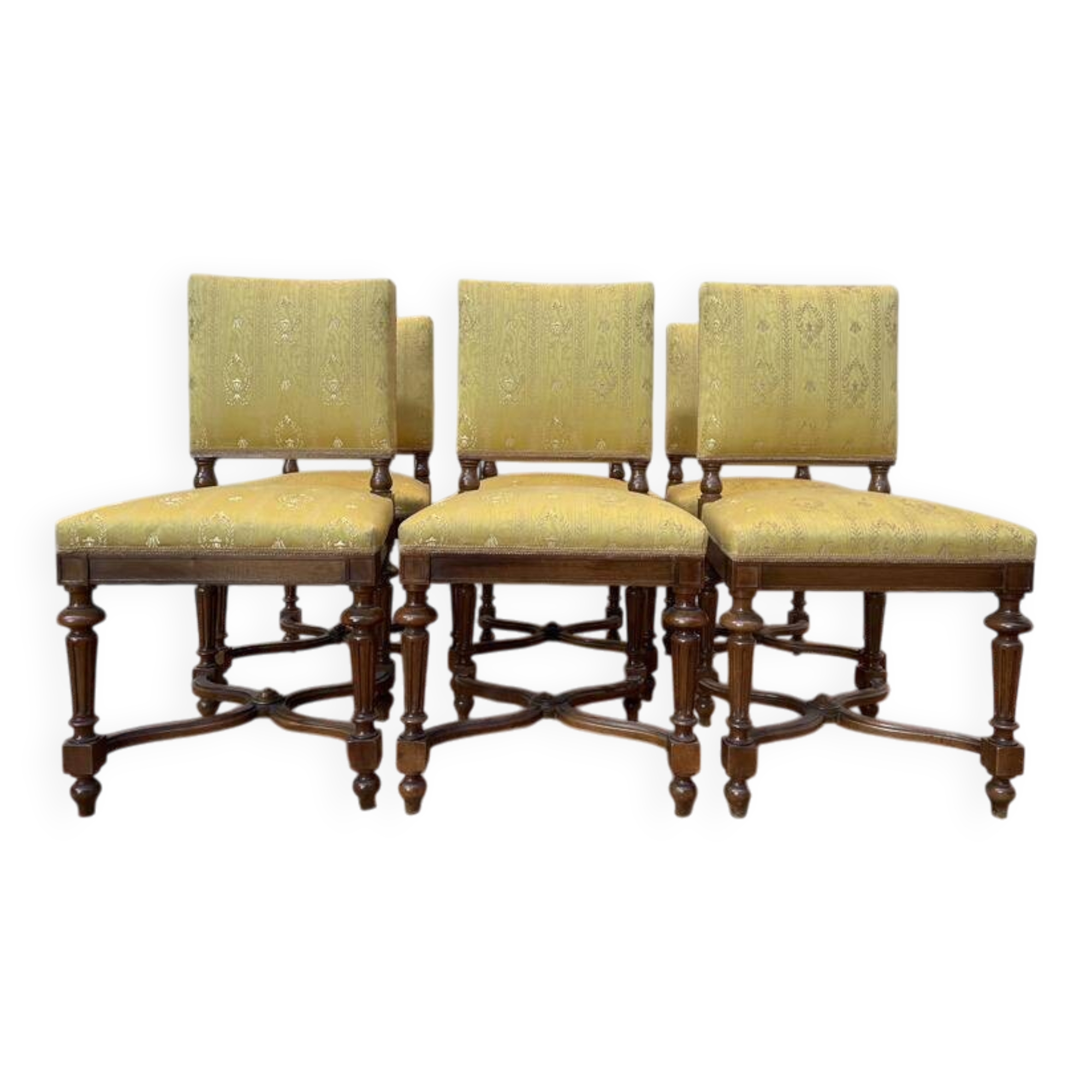 Suite de 6 chaises Napoléon III en noyer et tissu