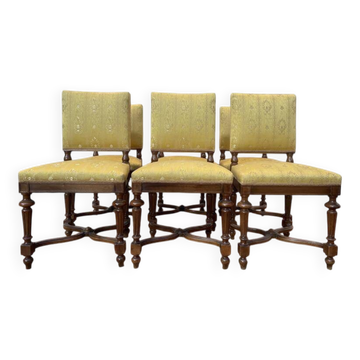 Suite de 6 chaises Napoléon III en noyer et tissu