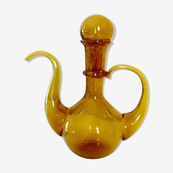Biot blown glass decanter, amber, bubbled, vintage 70s