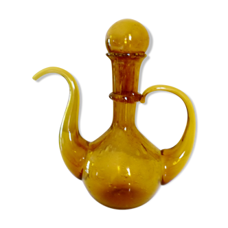 Biot blown glass decanter, amber, bubbled, vintage 70s