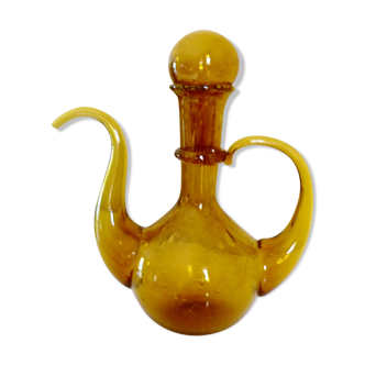 Blown glass carafe from Biot, amber, bubbled, vintage 70s