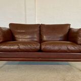 Danish mid-century vintage Mogens Hansen 2 person cognac brown leather sofa 60s
