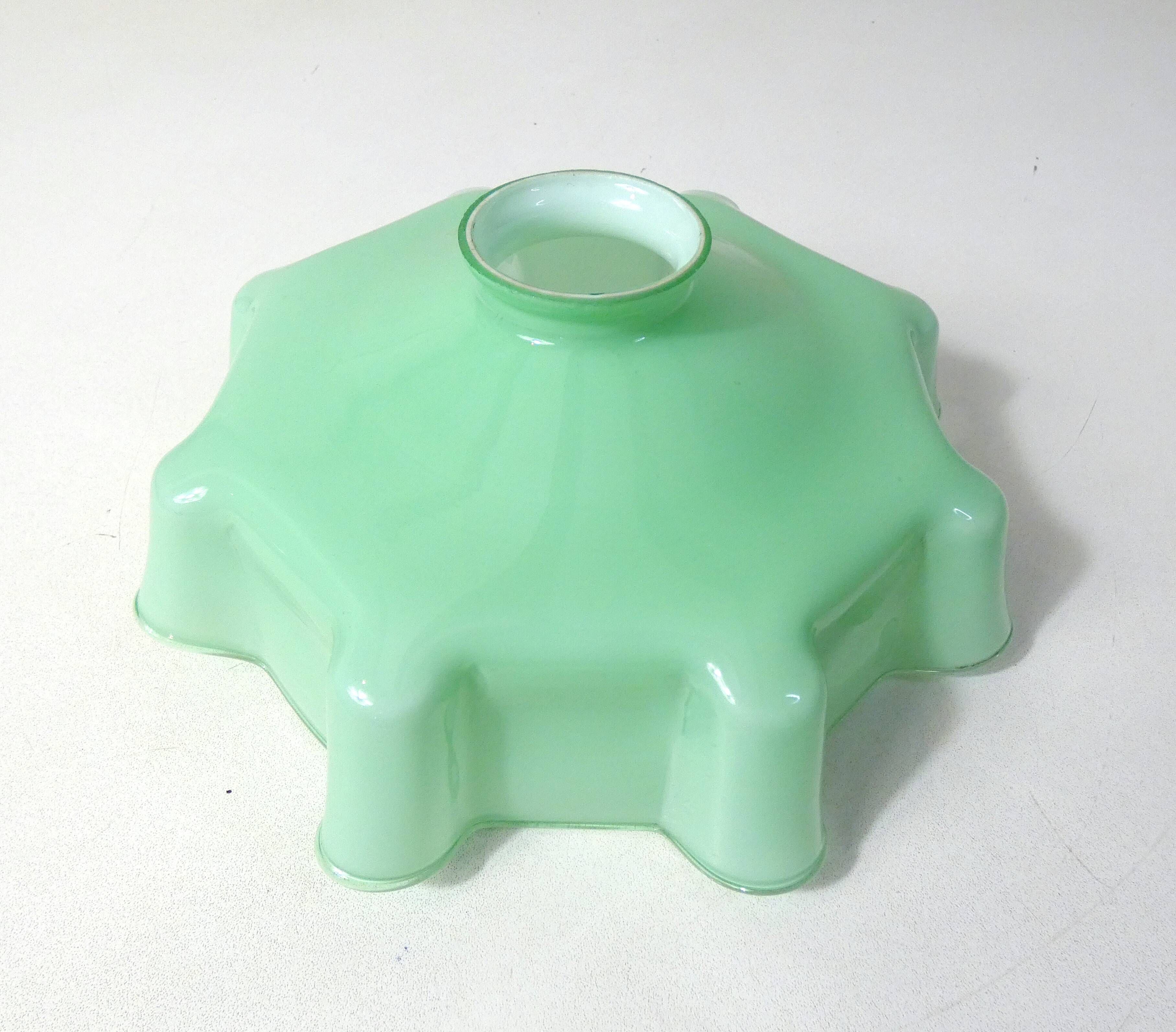 Old pendant lamp opaline glass chandelier vintage mint green lampshade