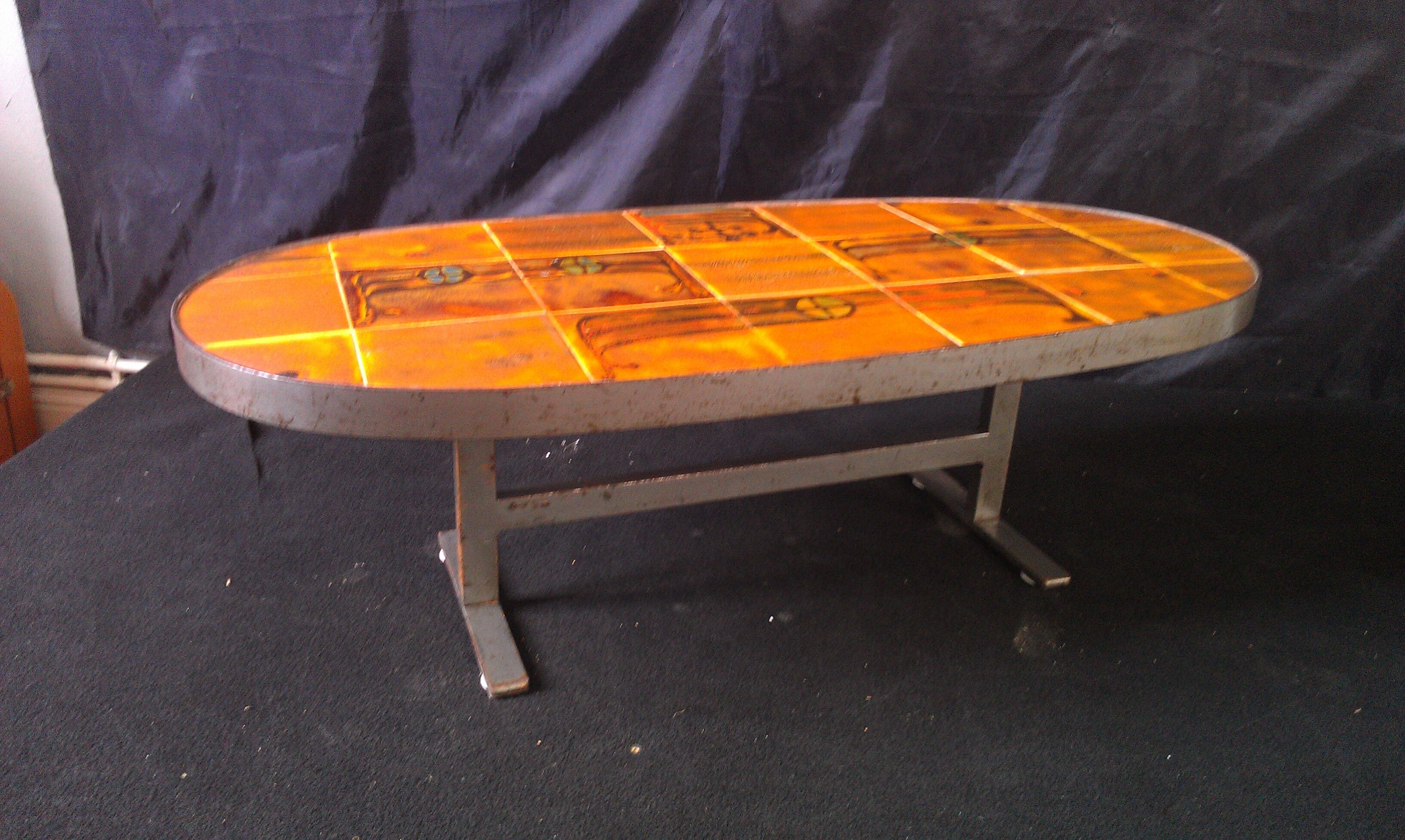 1960s industrial ceramic and steel coffee table !!!