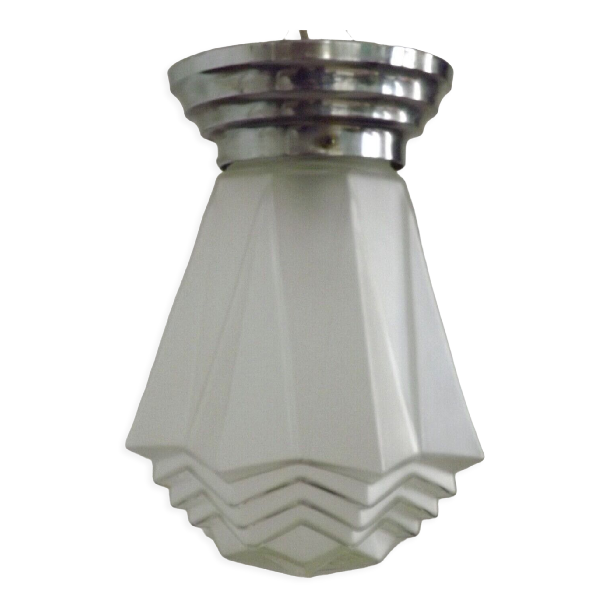 French 1920's-1940's art deco milk glass skyscraper tiered light fixture 3995