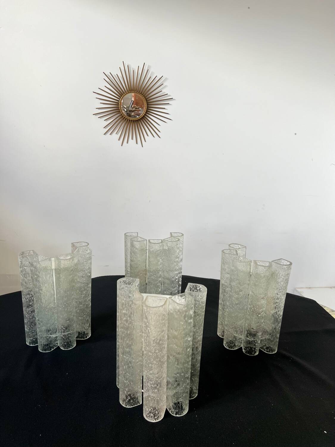Set of 4 large doria wall lights in glazed glass design from the 60s vintage 3 lights