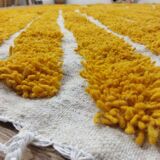 Large Moroccan Berber rug in mustard yellow and ecru, 293 x 200 cm.
