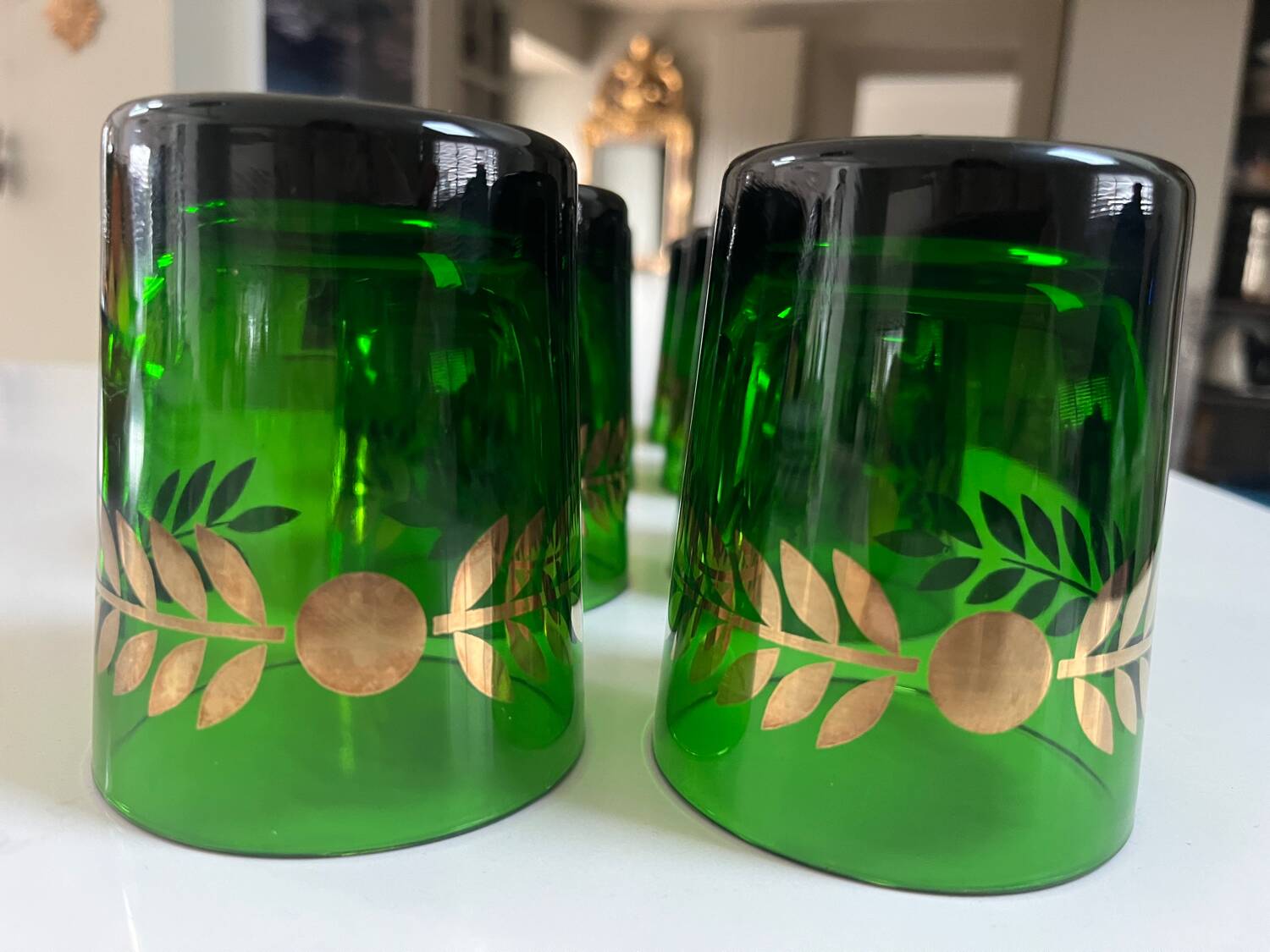 8 green glass water glasses Directoire style
