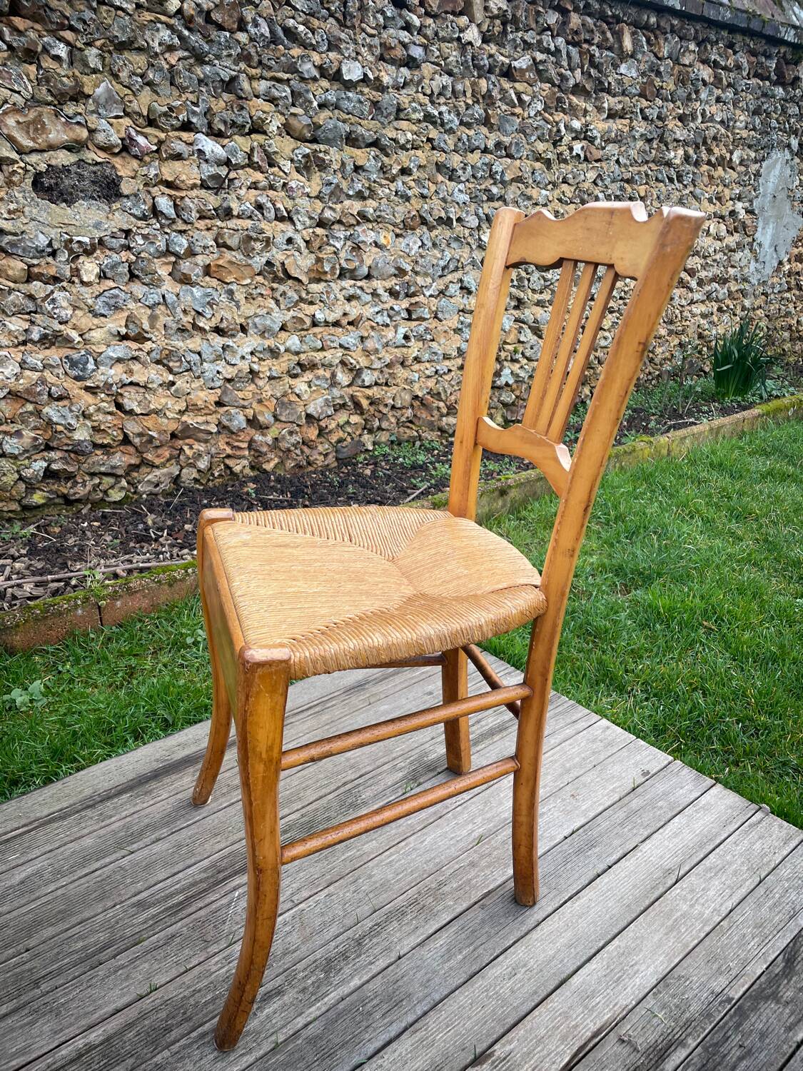 4 old blond beech straw chairs