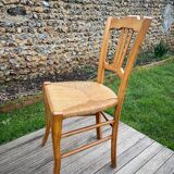 4 Chaises paillées anciennes en hêtre blond