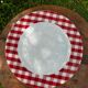 Set of two red checkered porcelain dessert plates by Barbier.