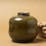 vase émail vert craquelé signé kiseto vintage 1970