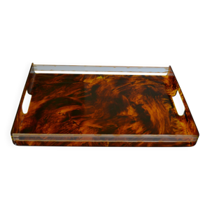 Plateau en plexiglas motif écaille de tortue Jansen Mercier Willy Rizzo