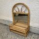 Vintage rattan wall shelf with mirror