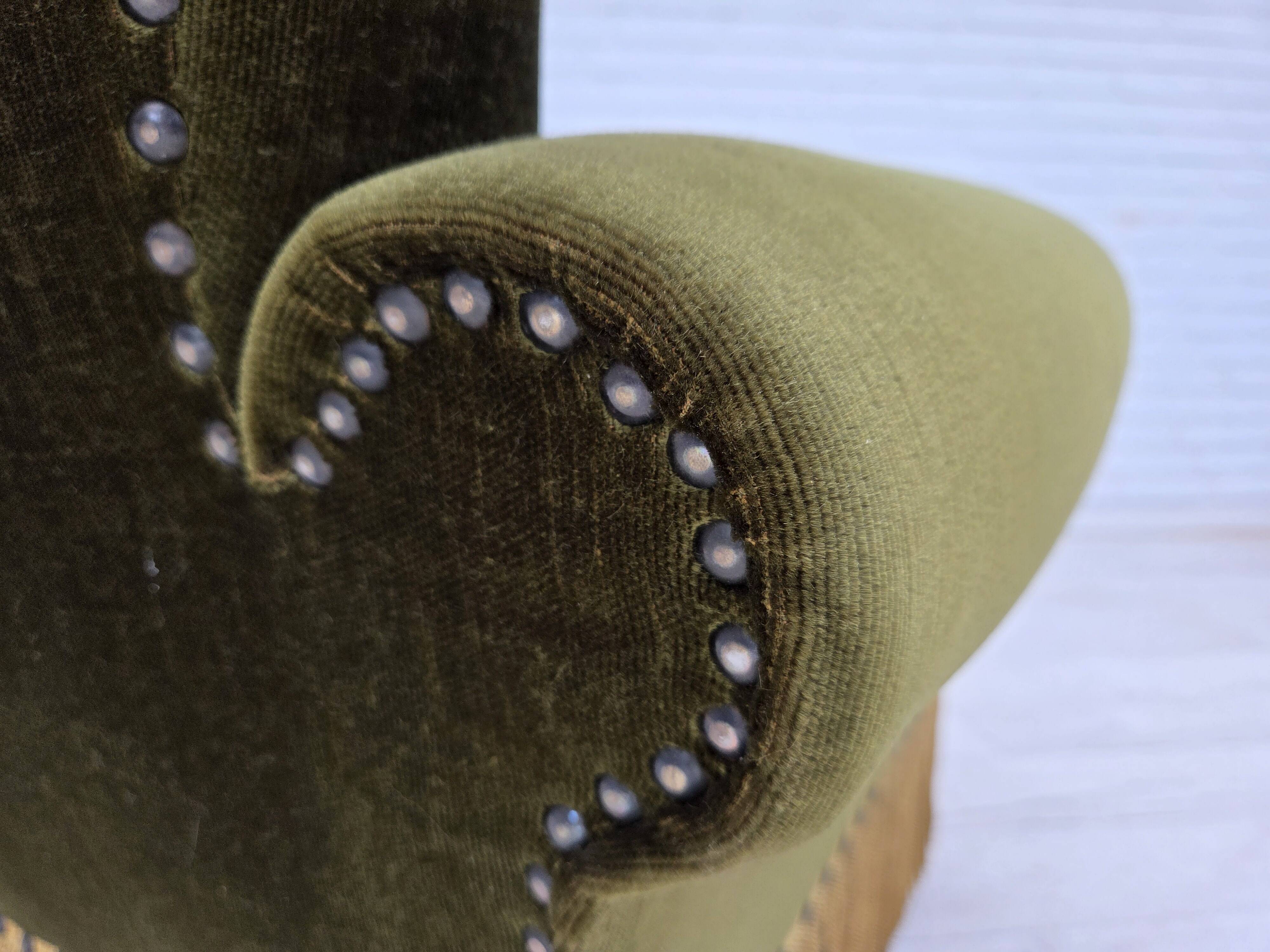 1970s, Danish lounge chair, high, furniture velour, ash wood legs.