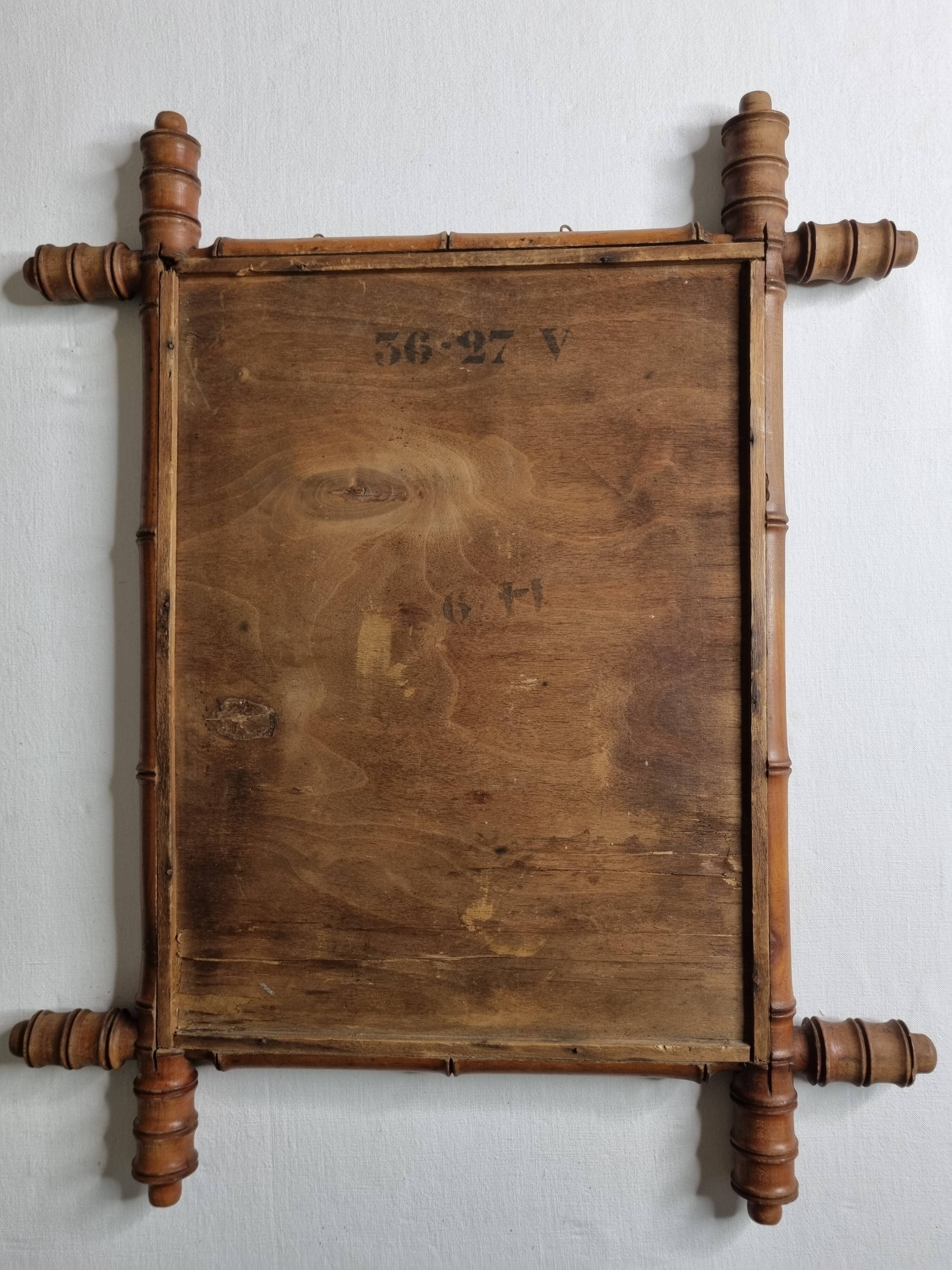 Antique bamboo style mirror, altered wood, turned, late 19th century, 50x42 cm