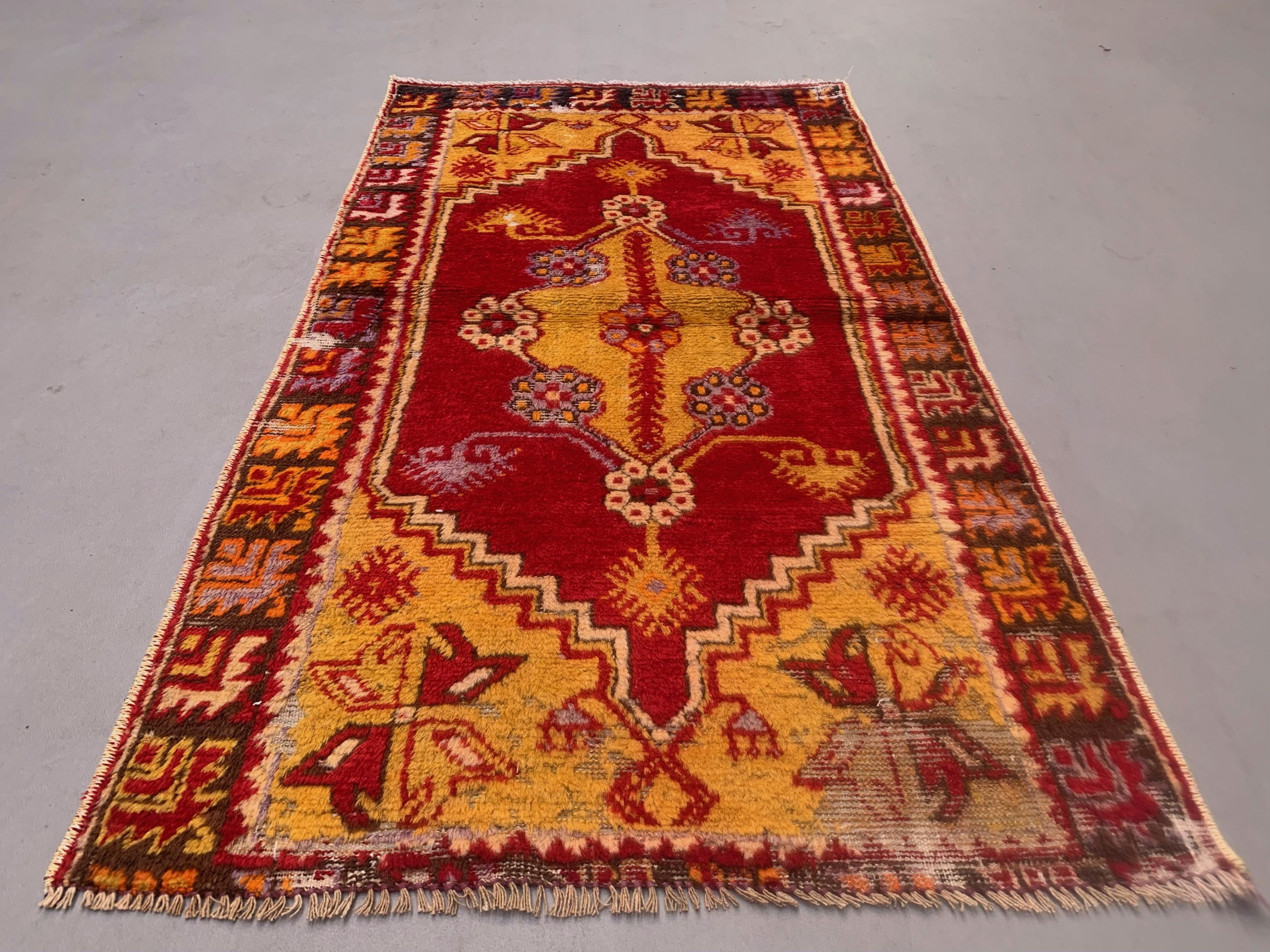 Turkish oushak rug 140x77 cm vintage carpet