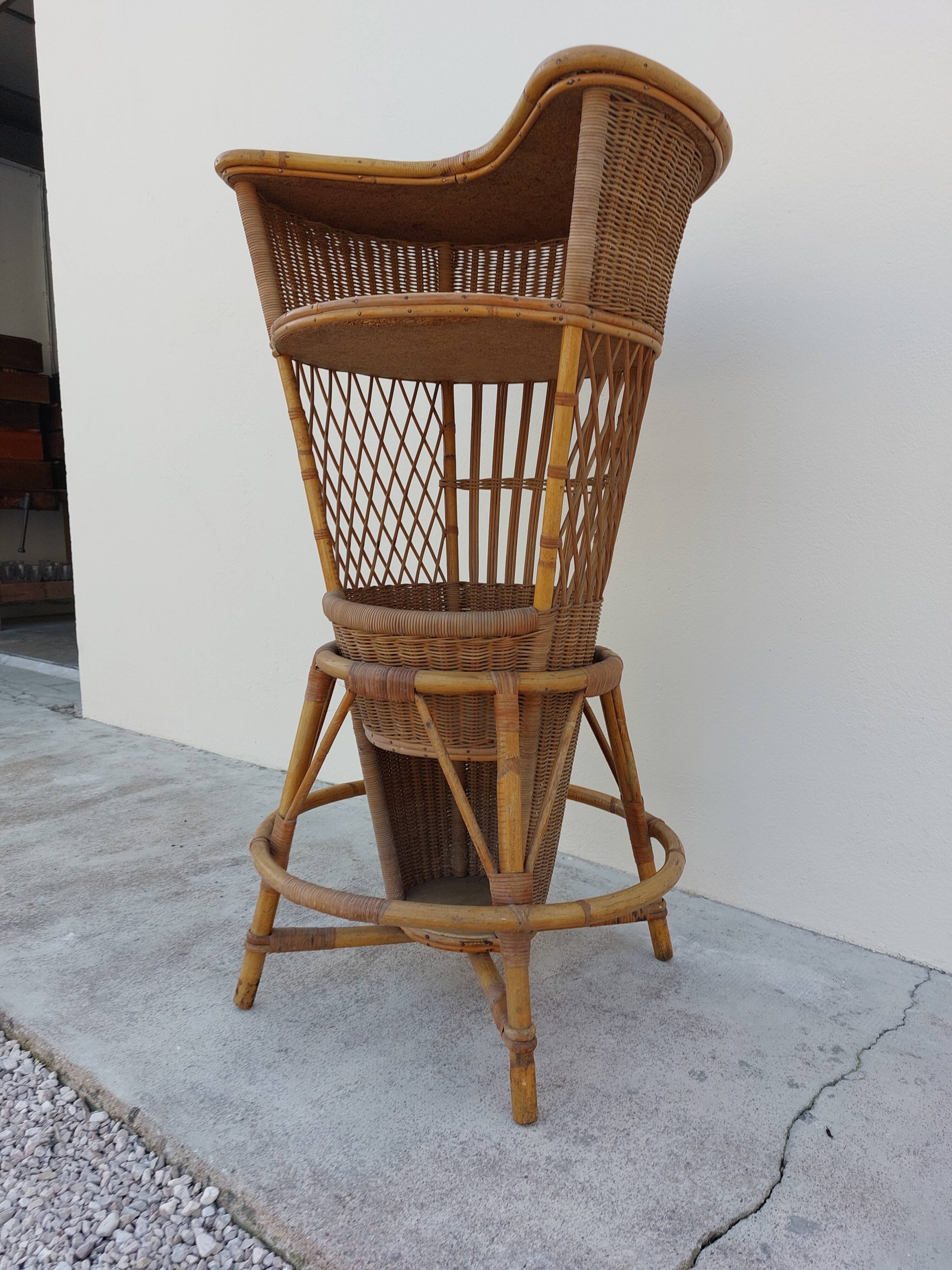 1950 vintage rattan cocktail bar