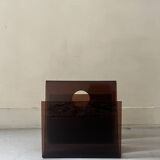 Double magazine rack in smoked plexiglass, 1970s design