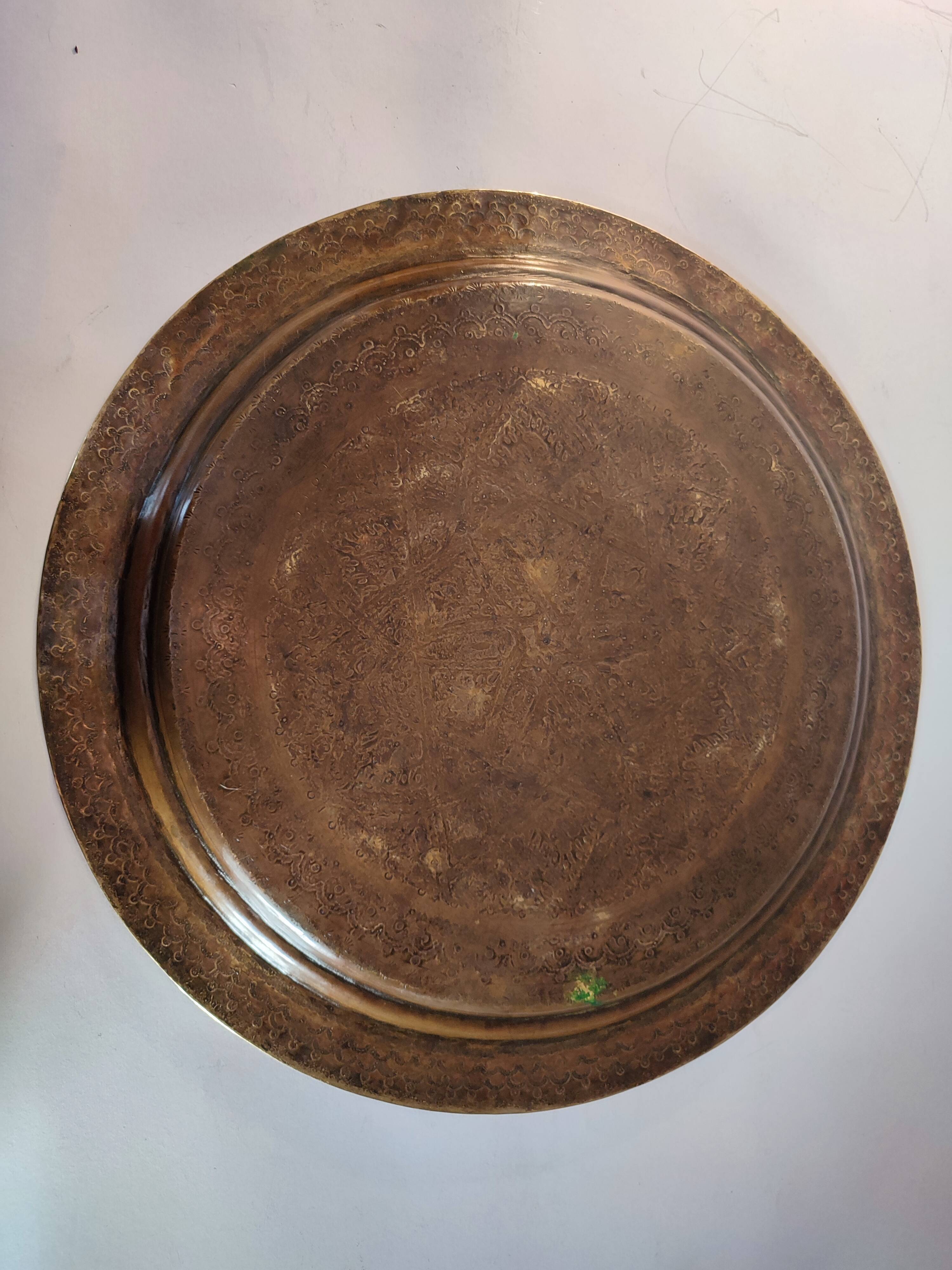 Syrian tea coffee table, mother-of-pearl wood and brass top