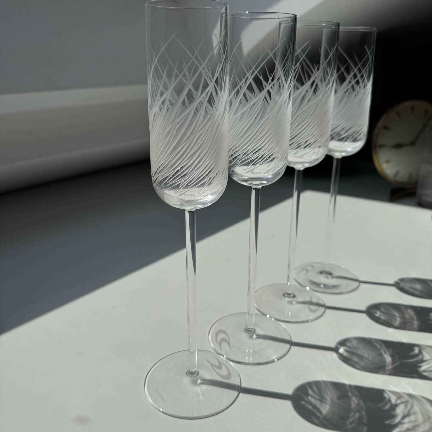 Set of 4 Engraved Champagne Flutes Salviati