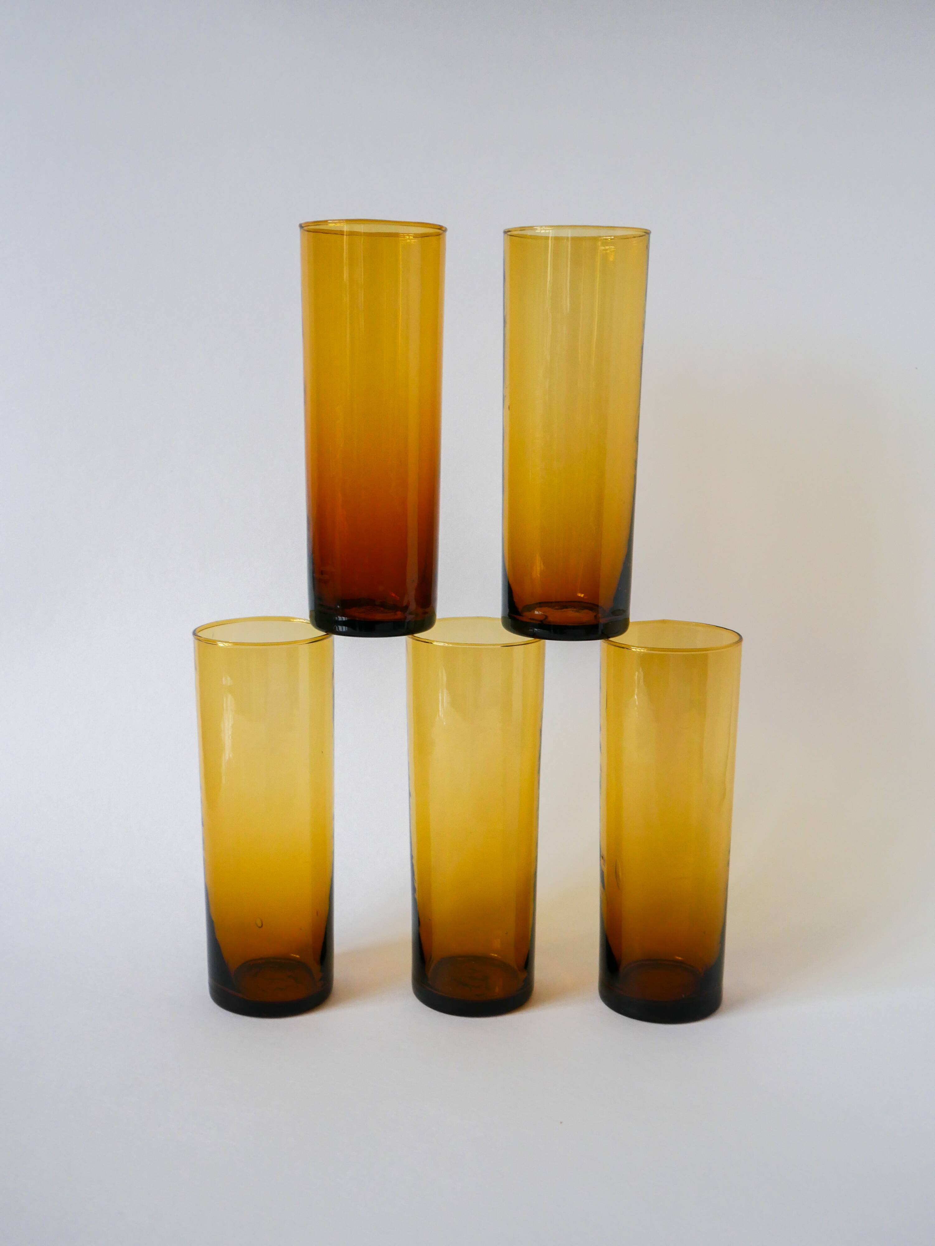 Set of 5 amber Long Drink glasses, 1970