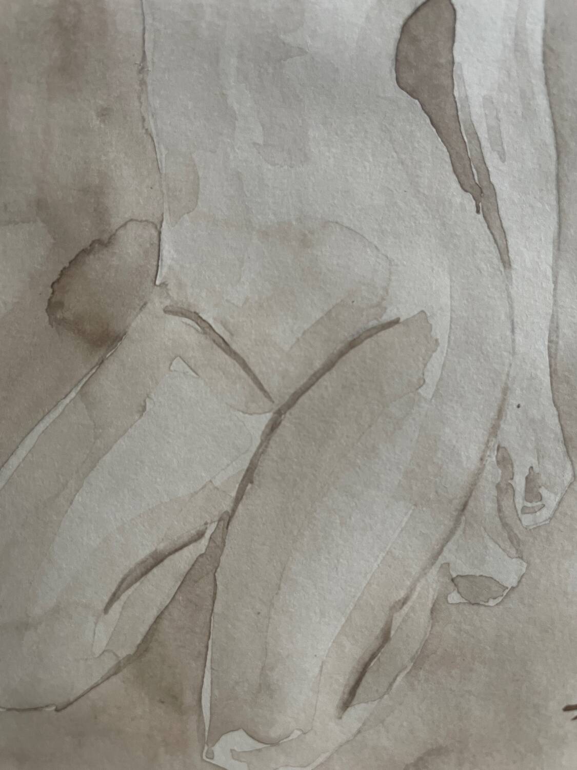 Signed watercolour monochrome painting "Hammam" of a female portrait.