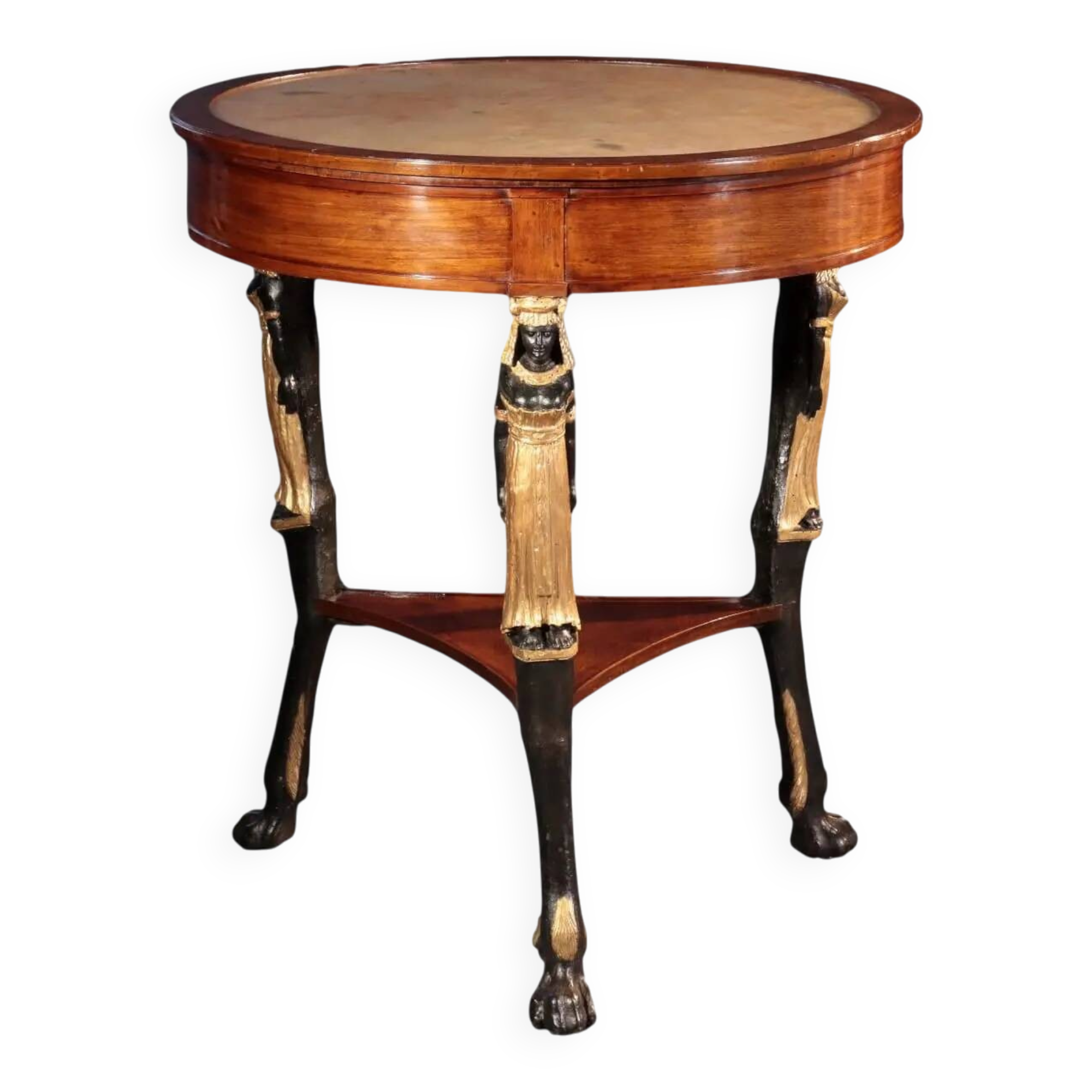 Antique Empire side table in cherry wood and alabaster, Italy, 19th century.