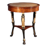 Antique Empire side table in cherry wood and alabaster, Italy, 19th century.