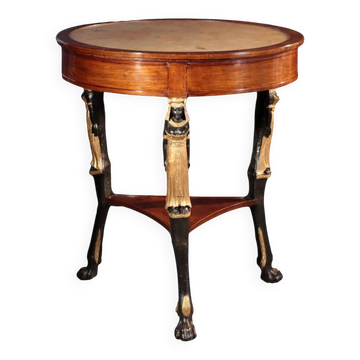 Antique Empire side table in cherry wood and alabaster, Italy, 19th century.