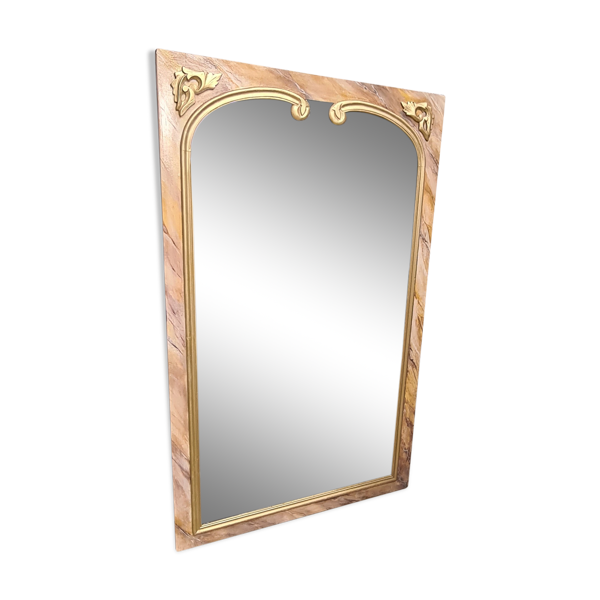 Miroir bois faux marbre, 134x80 verre au mercure