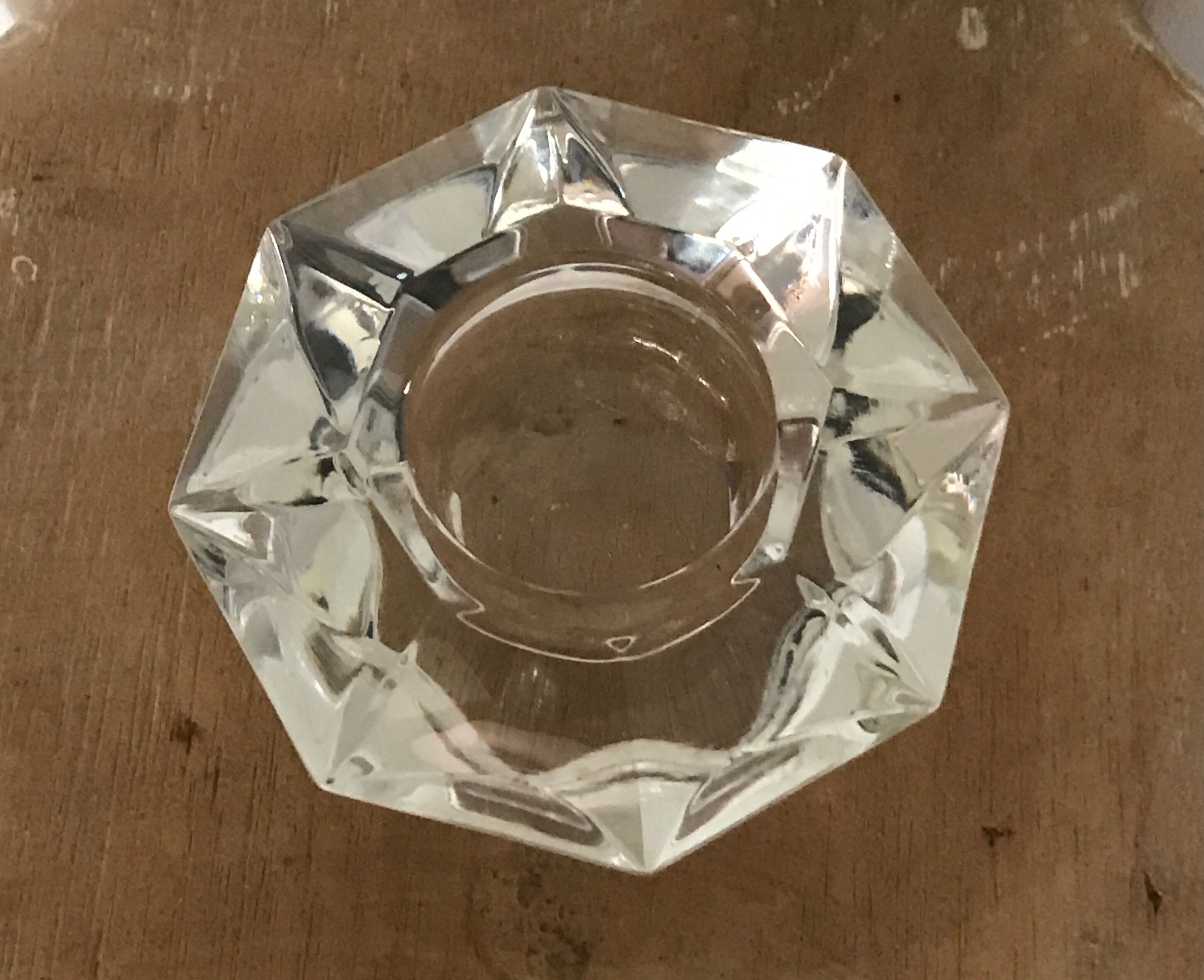 Glass table candle holder or crystal cast faceted diamond shape
