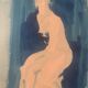 Monochrome blue watercolour tableau collection "blue lady" the pose, signed.