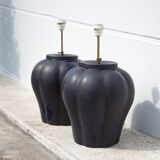 Pair of midnight blue ceramic lamps