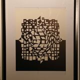 Tableau Op Art Vintage – Victor Vasarely – Black & White Optical Illusion