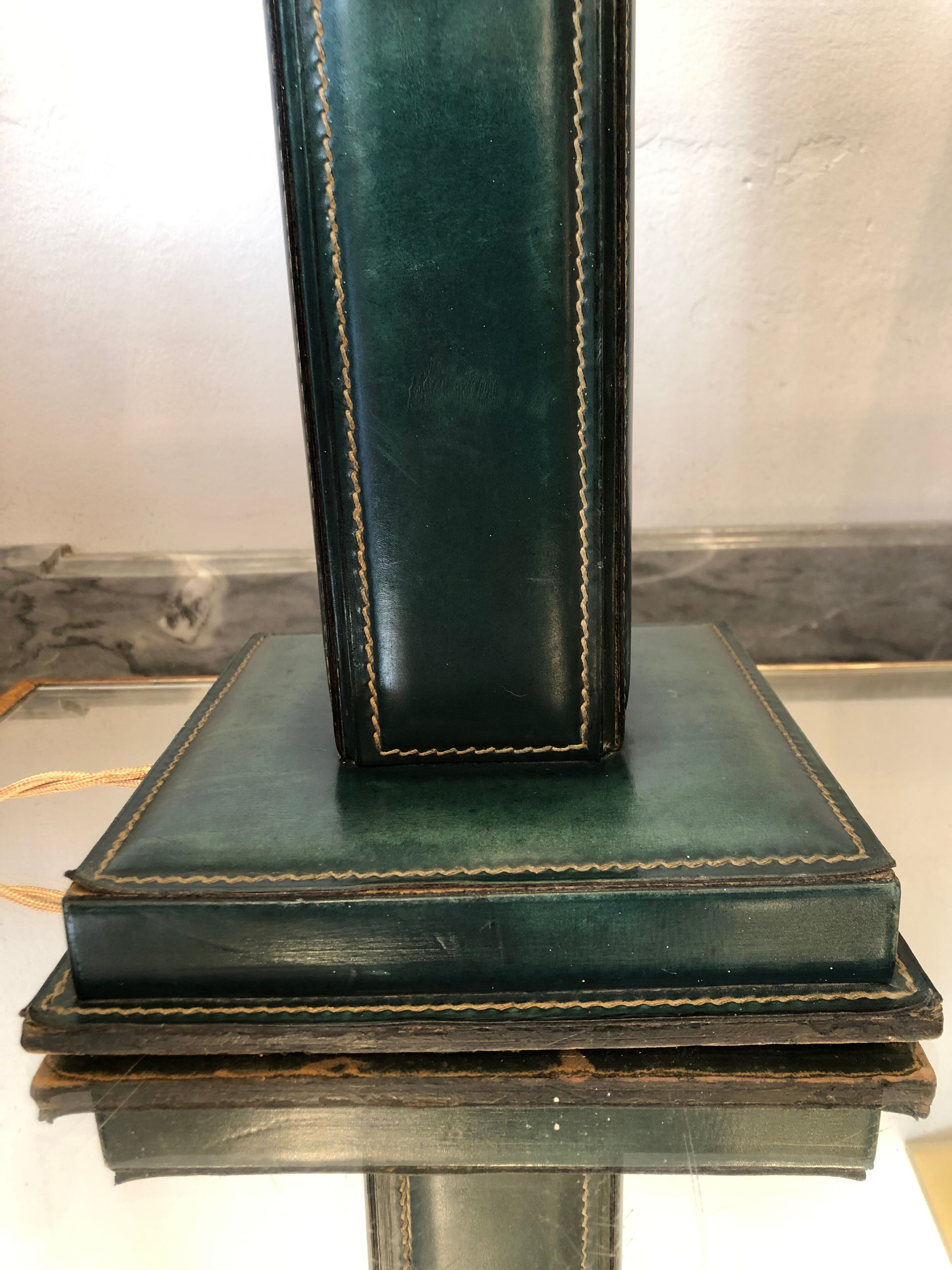 Green leather lamp base circa 1960