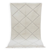 Small white Moroccan rug with diamond patterns