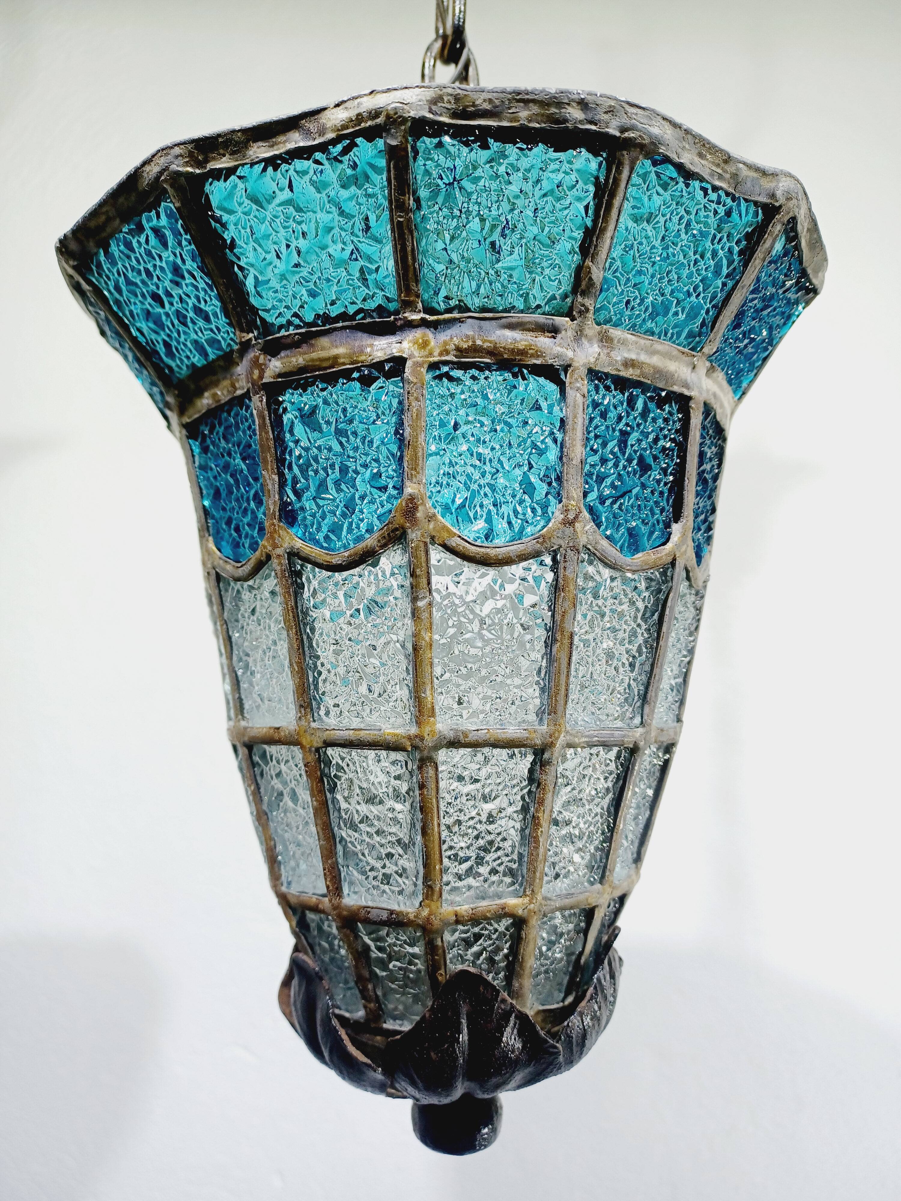 Blue glass pendant light