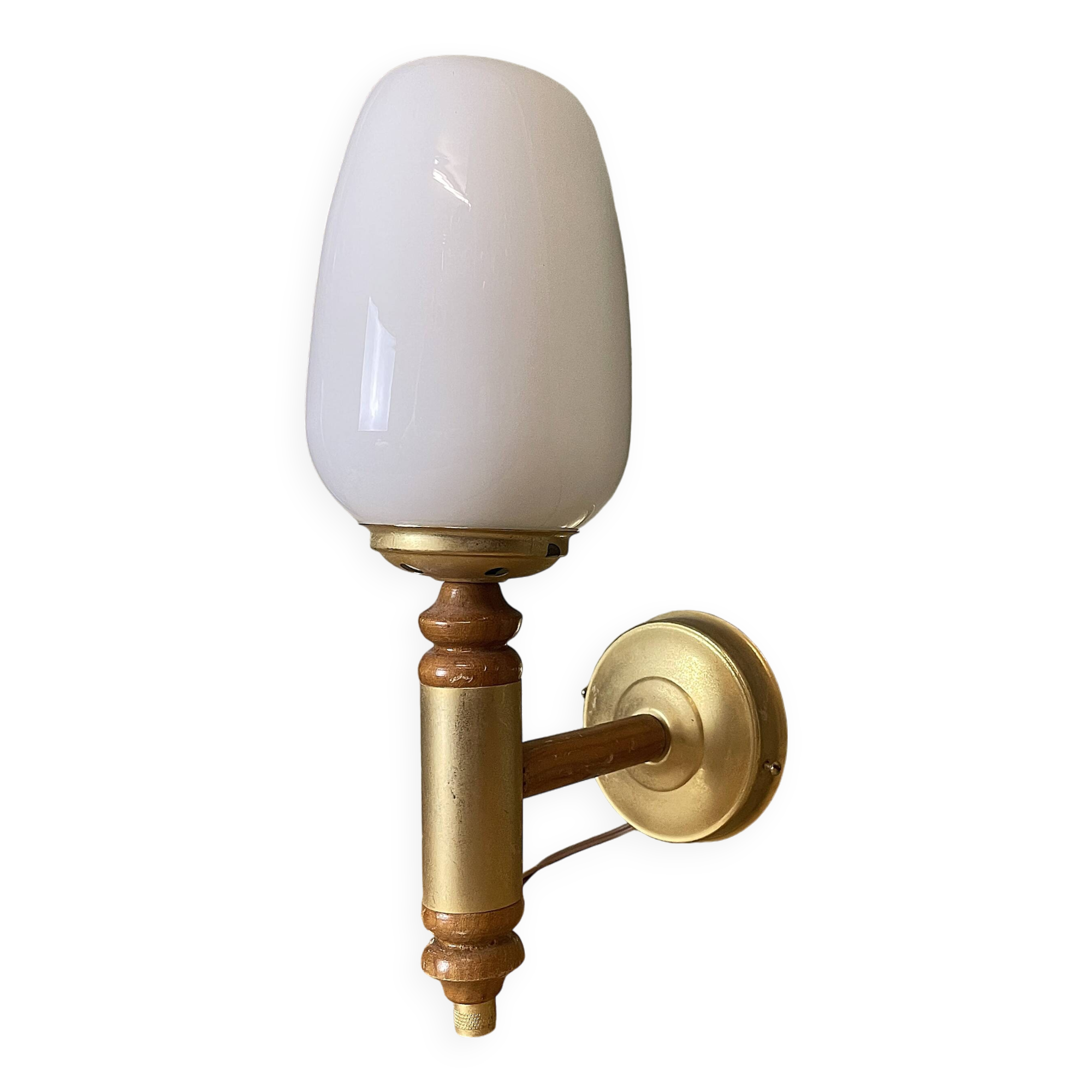 Portuguese opaline glass and wood wall sconce light