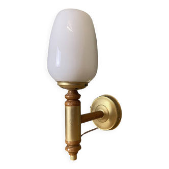 Portuguese opaline glass and wood wall sconce light