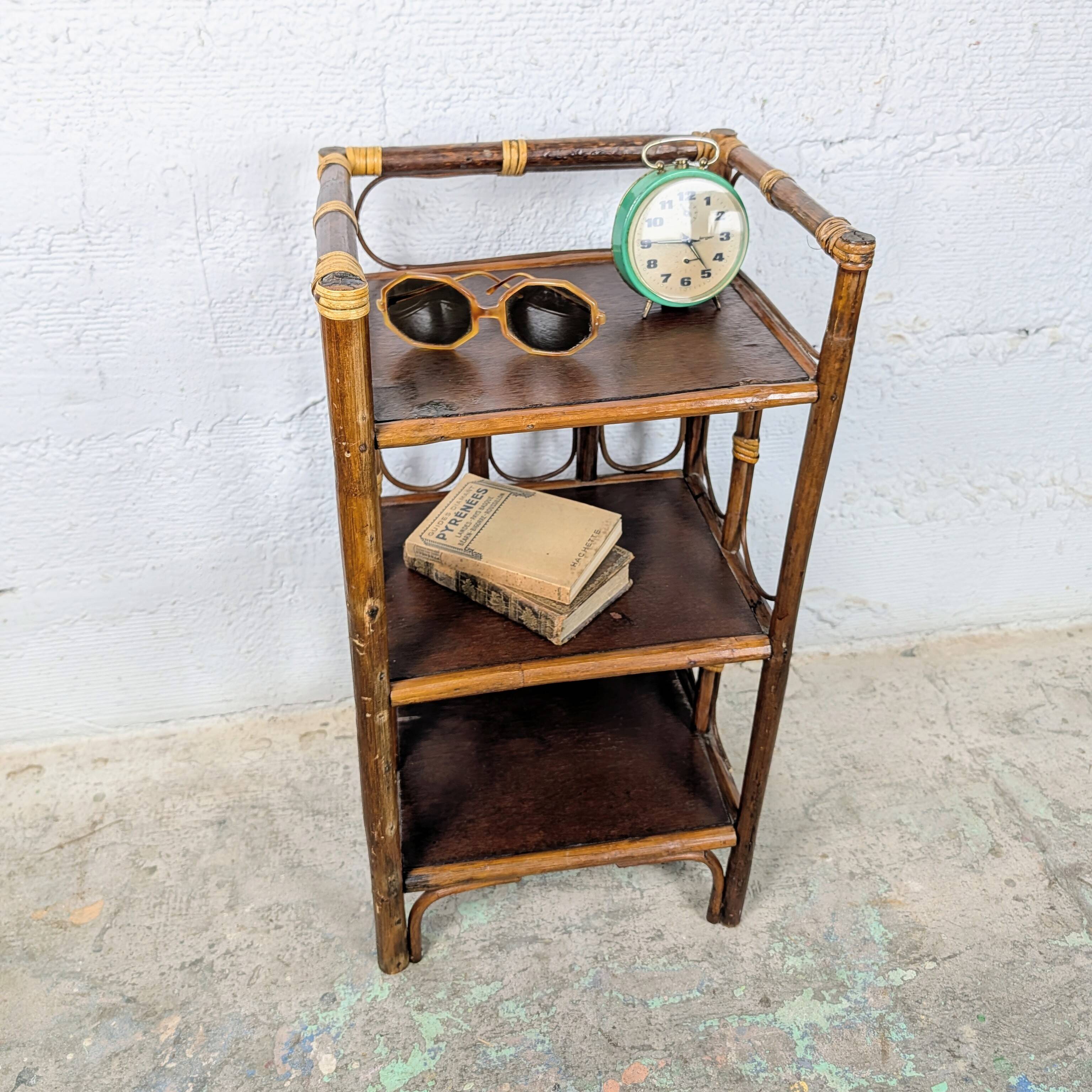 Small rattan and wood shelf
