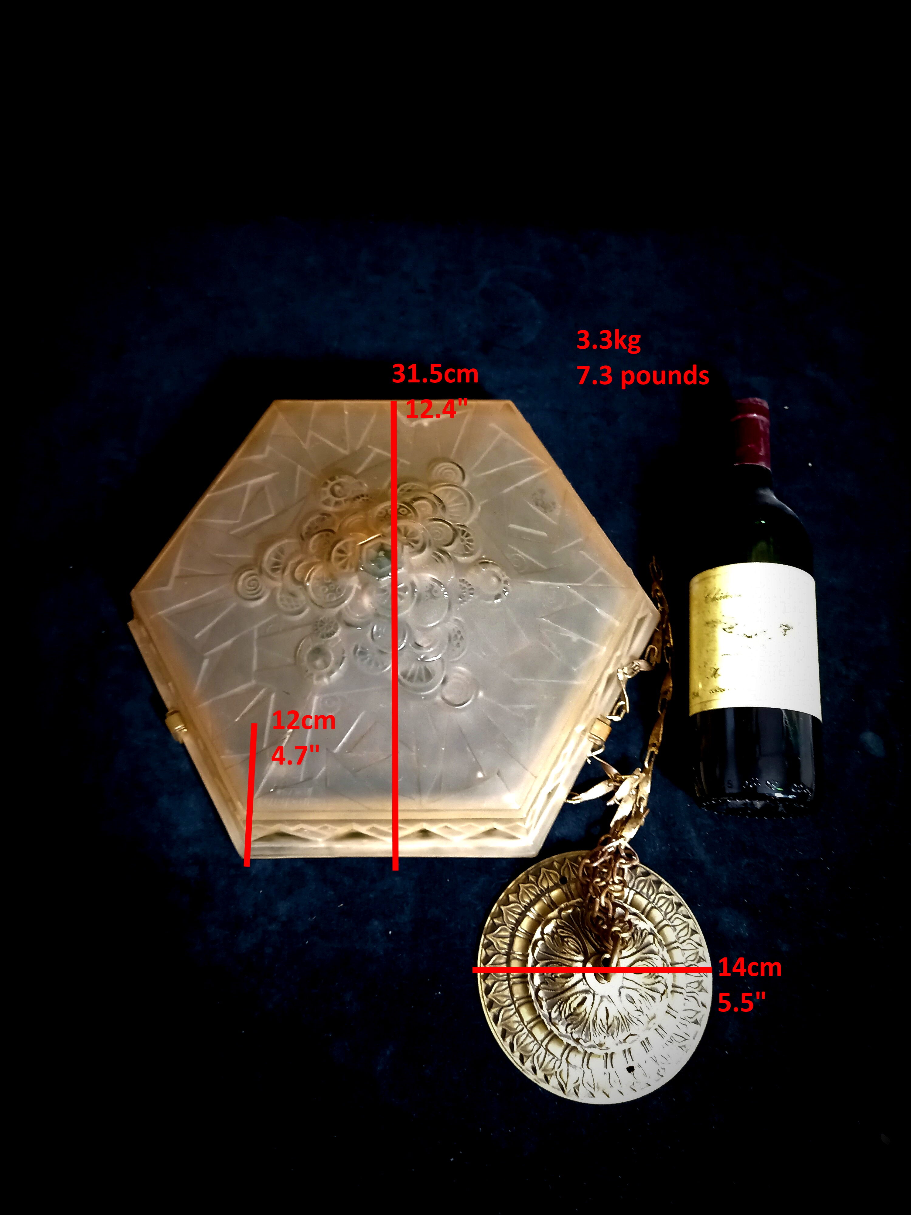 Art Deco pendant lamp in pink frosted glass signed Muller Frêres Luneville