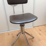 Swivel chair in chromed metal and skai brown years 60-70