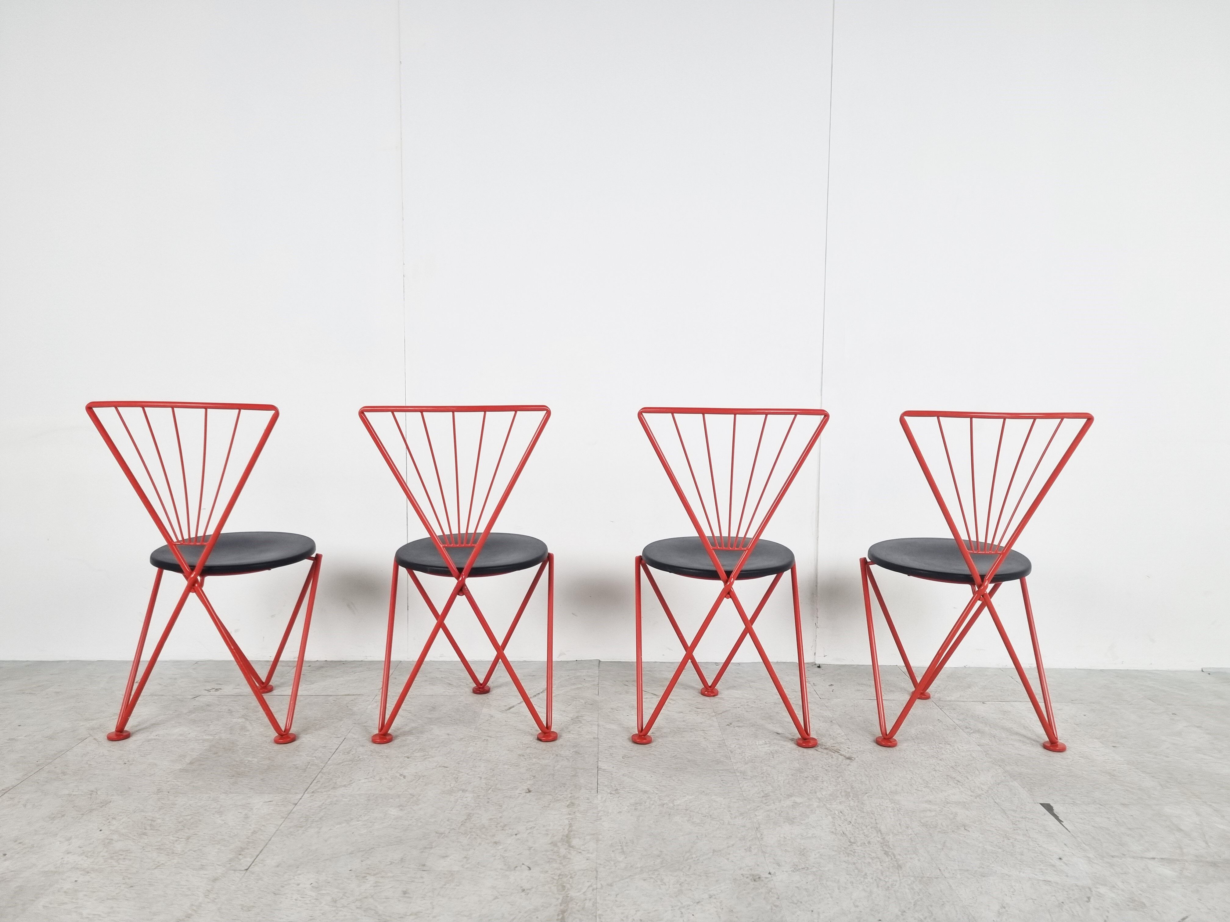 Vintage red metal dining chairs, 1980s