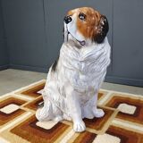 Life sized Vintage glazed terracotta St bernard dog sculpture, 1960s