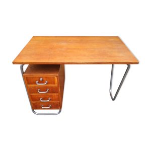 bureau tchèque, fonctionnaliste, pied chromé, plateau bois