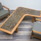 Boomerang coffee table, fossil marble, 70s