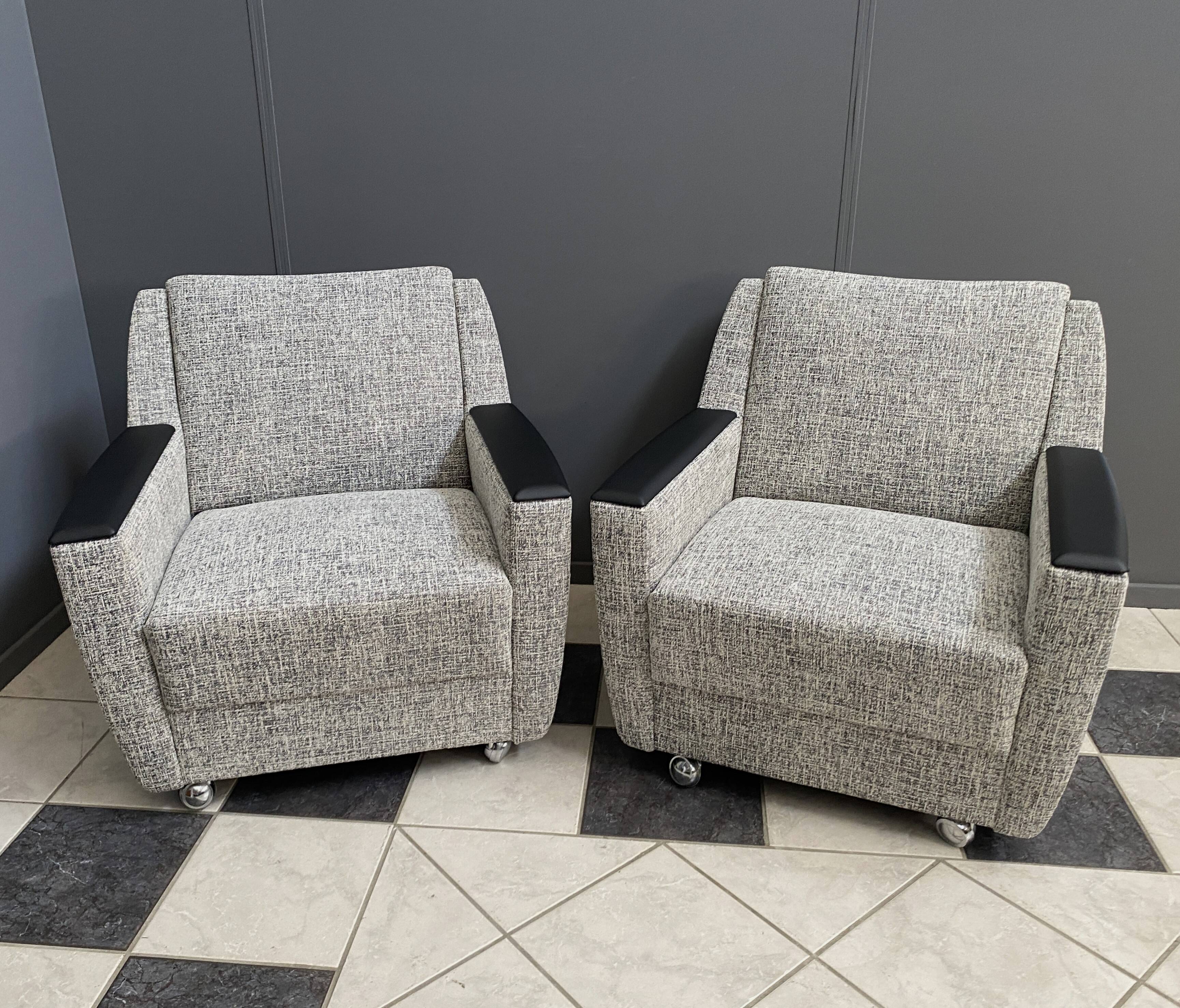 set of 2 grey relax chairs on castors 1970s