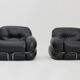 Vintage Okay armchairs by Adriano Piazzesi black leather 1970s, set of 2